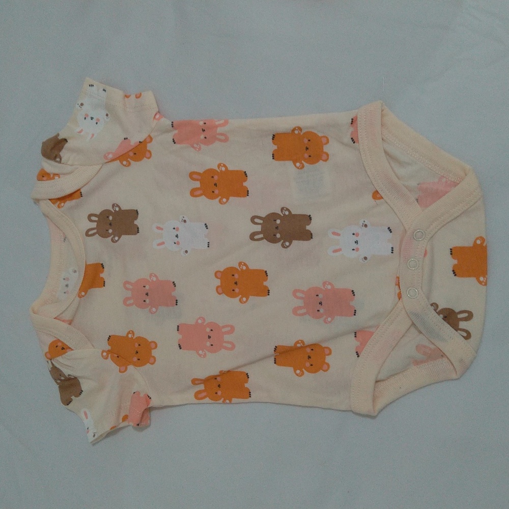 Sterling Cute Baby Girl Bunny Print 2 Bundle Bodysuits in Orange and Cream Set - Picture 5 of 12